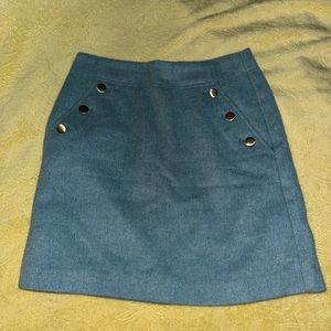 LOFT Sky blue mini skirt for winter with golden buttons. 50% wool. Very warm.